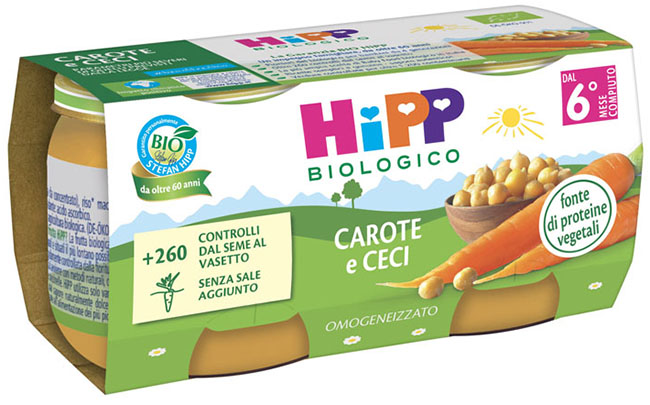 HIPP BIO OMOGENEIZZATO CAROTE/CECI 2X80 G - Fontenova srl