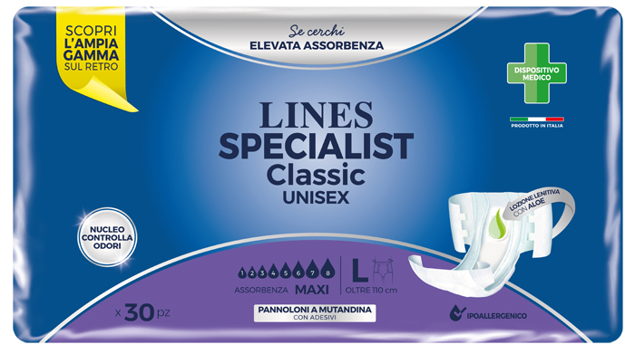 LINES SPECIALIST CLASSIC PANNOLONE MUTANDA MAXI LARGE 30 PEZZI - Fontenova srl
