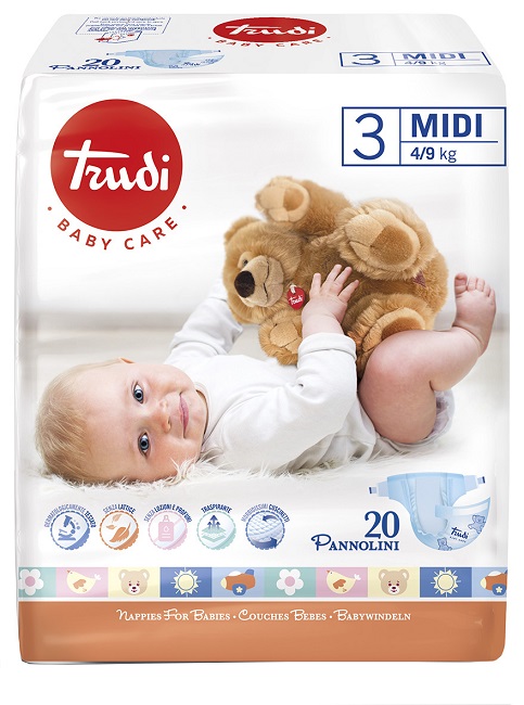 TRUDI BABY CARE PANNOLINO BAMBINI MIDI 4/9 KG 20 PEZZI - Fontenova srl