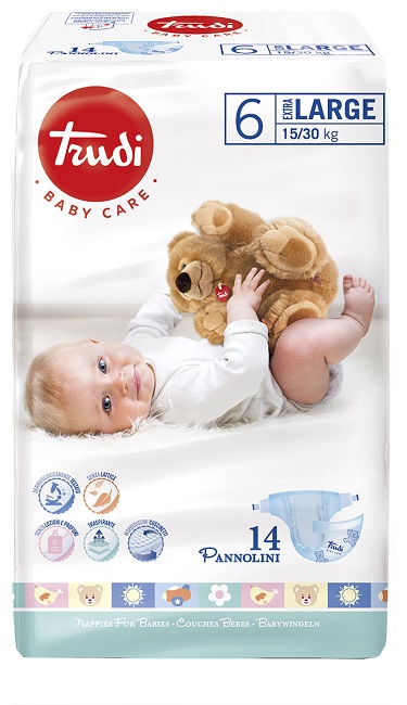 TRUDI BABY CARE PANNOLINO BAMBINI EXTRALARGE 15/30 KG 14 PEZZI - Fontenova srl