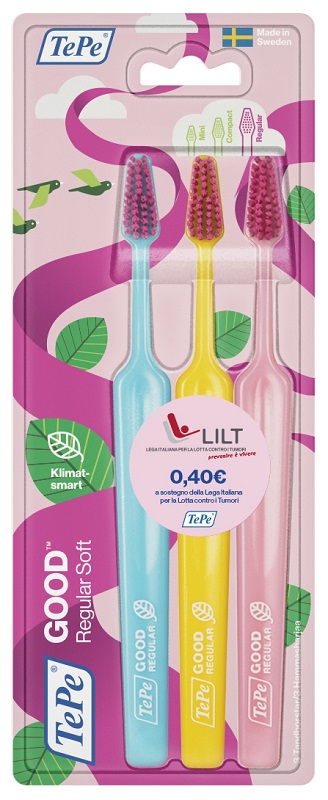 TEPE GOOD REGULAR 3 PACK TOOTHBRUSH EDIZIONE LIMITATA PINK RIBBON - Fontenova srl