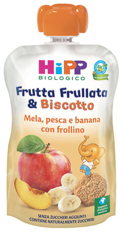 HIPP BIO FRUTTA FRULLATA &BISCOTTO MELA PESCA BANANA FROLLINO 90 G - Fontenova srl