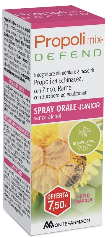 PROPOLI MIX DEFEND SPRAY ORALE JUNIOR ANALCOLICO 30 ML GUSTO FRAGOLA - Fontenova srl