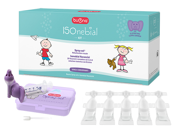 ISONEBIAL KIT PULIZIA CAVITA' NASALI 20 FLACONCINI MONODOSE 5 ML + SIRINGA LUER LOCK SOFT-JECK + AGO CANNULA + NEBULIZZATORE SPRAY - Fontenova srl