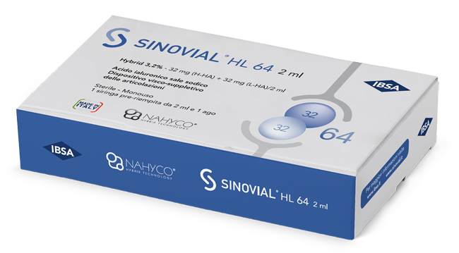 SIRINGA INTRA-ARTICOLARE SINOVIAL HL 64 ACIDO IALURONICO SALE SODICO 3,2% 32MG H-HA + 32MG H-LA/2ML 2 ML - Fontenova srl