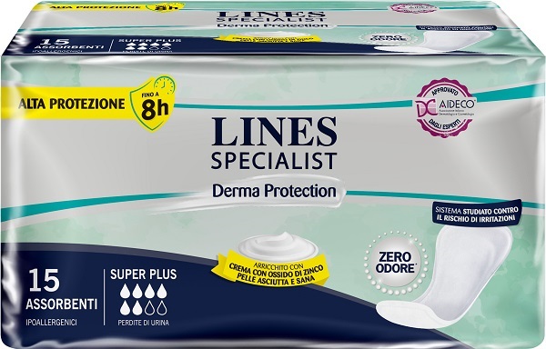 PANNOLONE PER INCONTINENZA LINES SPECIALIST DERMA SAGOMATO ANATOMICO SUPER PLUS 15 PEZZI - Fontenova srl