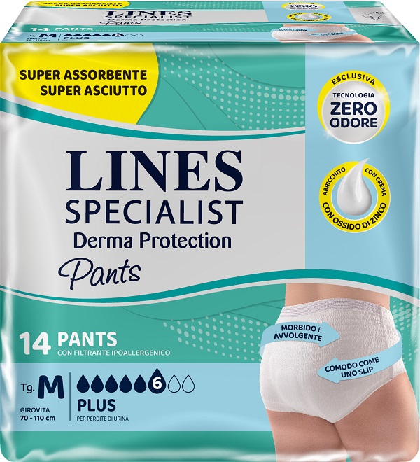 PANNOLONE PER INCONTINENZA LINES SPECIALIST DERMA PANTS PLUS M 14 PEZZI - Fontenova srl