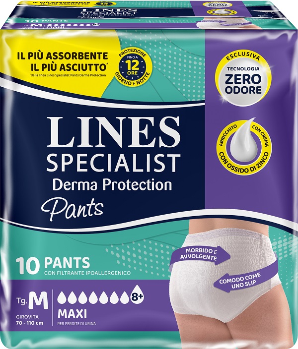 PANNOLONE PER INCONTINENZA LINES SPECIALIST DERMA PANTS MAXI M 10 PEZZI - Fontenova srl