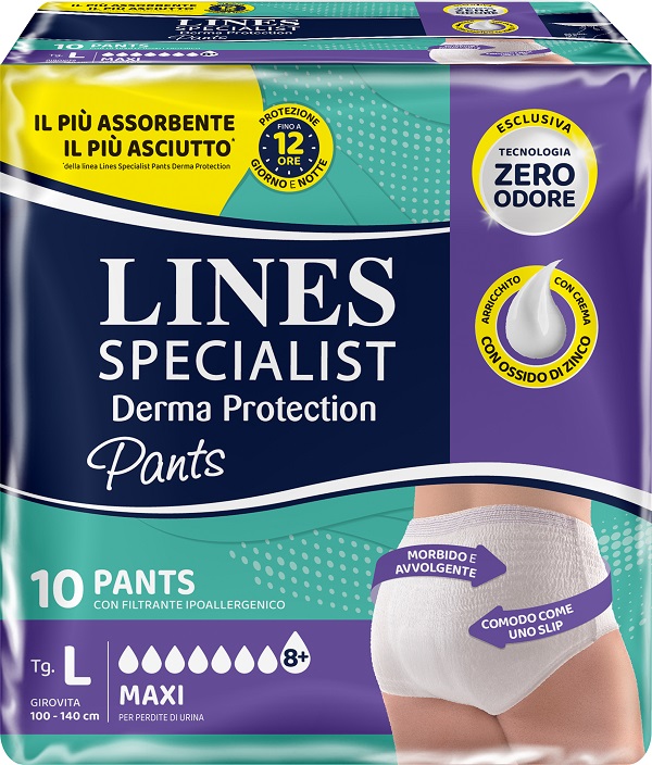PANNOLONE PER INCONTINENZA LINES SPECIALIST DERMA PANTS MAXI L 10 PEZZI - Fontenova srl