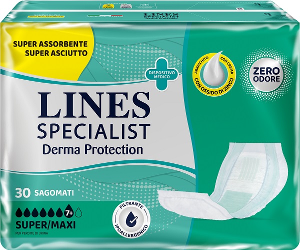 PANNOLONE PER INCONTINENZA LINES SPECIALIST DERMA SAGOMATO SUPER+ 30 PEZZI - Fontenova srl