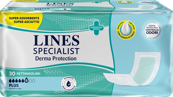 PANNOLONE PER INCONTINENZA LINES SPECIALIST DERMA RETTANGOLARE 30 PEZZI - Fontenova srl