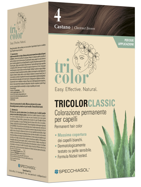 TRICOLOR CLASSIC 4 CASTANO 2 TUBI 50 ML + 2 SHAKER 50 ML + 4 BUSTINE 8 ML - Fontenova srl