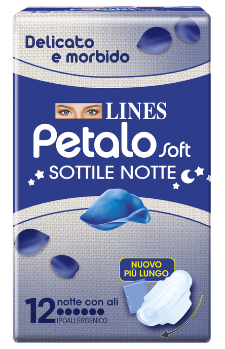 LINES PETALO SOFT SOTTILE NOTTE CON ALI IPOALLERGENICO 12 PEZZI - Fontenova srl