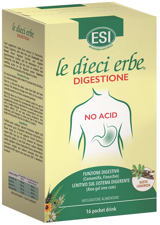 ESI LE DIECI ERBE DIGESTIONE NO ACID 16 POCKET DRINK GUSTO LIQUIRIZIA 20 ML - Fontenova srl