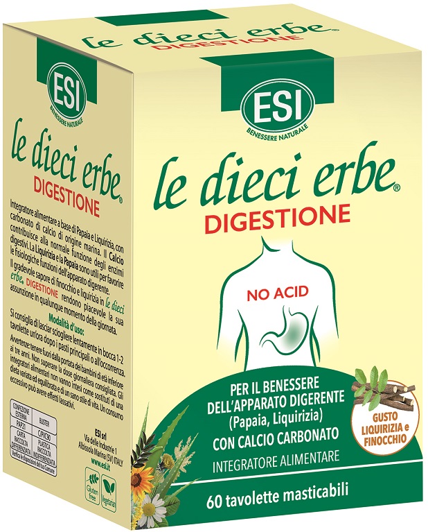 ESI LE DIECI ERBE DIGESTIONE NO ACID 60 TAVOLETTE MASTICABILI - Fontenova srl