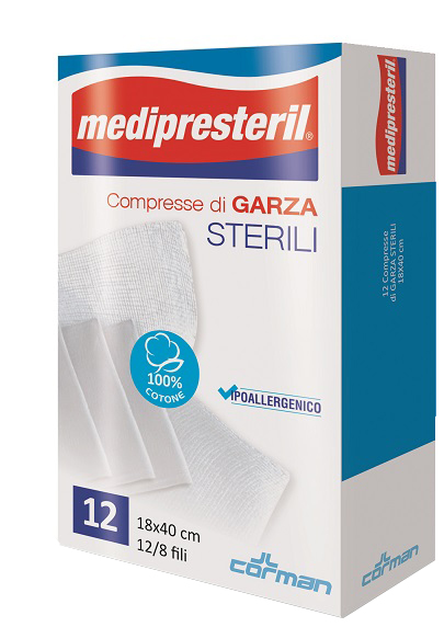 GARZA COMPRESSA MEDIPRESTERIL 12/8 FU 18X40CM 12 PEZZI - Fontenova srl
