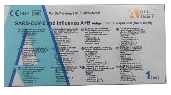 TEST ANTIGENICO RAPIDO COVID-19 ALLTEST AUTODIAGNOSTICO DETERMINAZIONE QUALITATIVA ANTIGENI SARS-COV-2 E INFLUENZA A+B IN TAMPONI NASALI MEDIANTE IMMUNOCROMATOGRAFIA - Fontenova srl