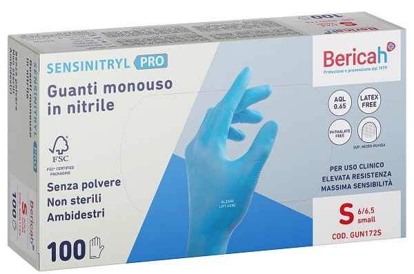 GUANTO MONOUSO SENSINITRYL PRO IN NITRILE SMALL 100 PEZZI - Fontenova srl