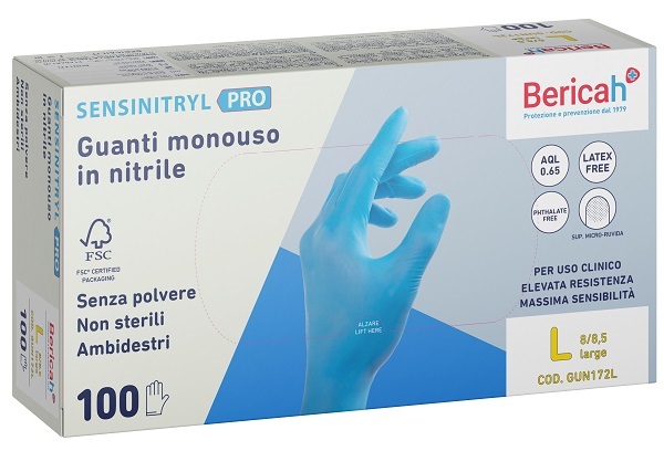 GUANTO MONOUSO SENSINITRYL PRO IN NITRILE LARGE 100 PEZZI - Fontenova srl