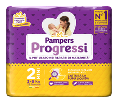 PAMPERS PROGRESSI MINI 3-6 KG 28 PEZZI - Fontenova srl