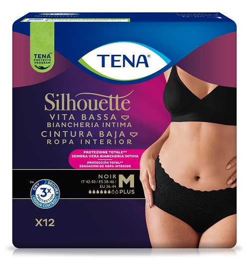 PANNOLONE A MUTANDINA ASSORBENTE TENA SILHOUETTE NOIR M VITA BASSA 12 PEZZI - Fontenova srl