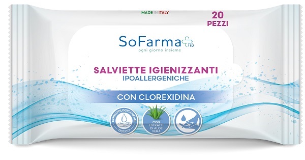 SALVIETTINE IGIENIZZANTI POCKET CLOREXIDINA 20 PEZZI SOFARMAPIU' - Fontenova srl