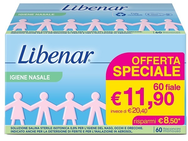 SOLUZIONE SALINA ISOTONICA 0,9% LIBENAR 60 FLACONCINI MONOUSO DA 5 ML - Fontenova srl