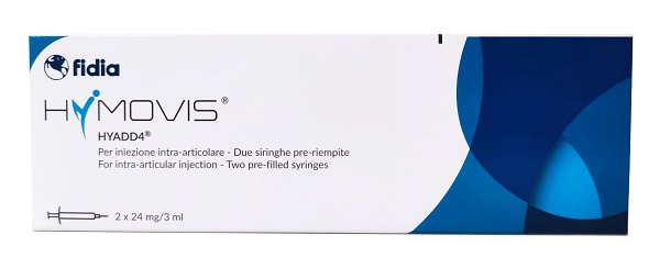 SIRINGA INTRA-ARTICOLARE PRERIEMPITA HYMOVIS HYADD4 ESADECILLAMIDE ACIDO IALURONICO 24MG/3ML 2 PEZZI DA 3 ML NON STERILIZZATO A ETO - Fontenova srl