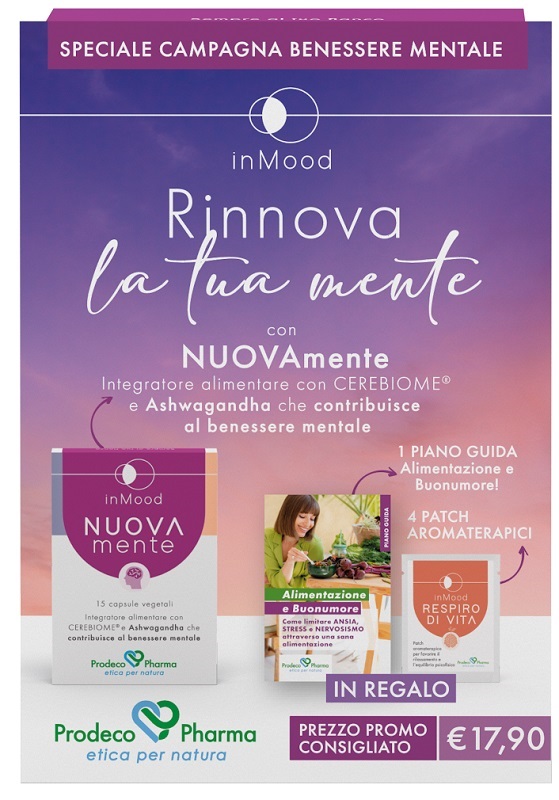 INMOOD KIT RINNOVA LA TUA MENTE 1 INMOOD NUOVAMENTE 15 CAPSULE + 4 PATCH AROMATERAPICI + 1 PIANO GUIDA ALIMENTARE + 1 COUPON SCONTO - Fontenova srl