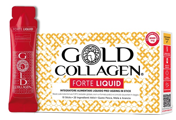 GOLD COLLAGEN FORTE LIQUID 10 STICKS DA 25 ML GUSTO PESCA MELA E ARANCIA CON EDULCORANTE - Fontenova srl